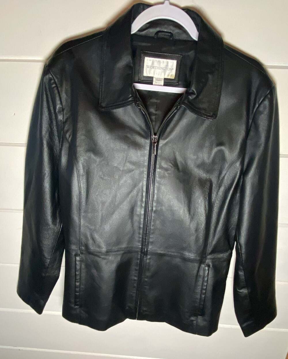 Worthington Black Genuine Leather Full Zip Jacket Large. Women’s